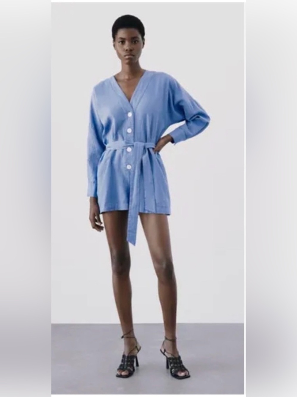 Zara Indigo Button-Up Belted Romper
